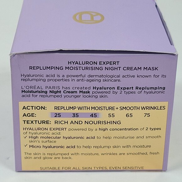 LOreal Paris Hyaluron Expert Replumping Moisturising Night Cream Mask 50ml NIB - Picture 2 of 5